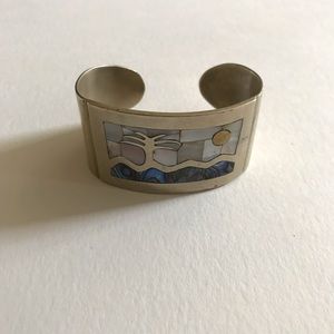 Hand made silver bohemian bangle cuff bracelet